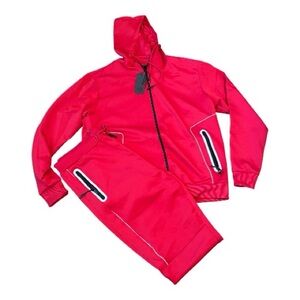 Women's Red Hooded Track Jacket & Jogger Pants Set
